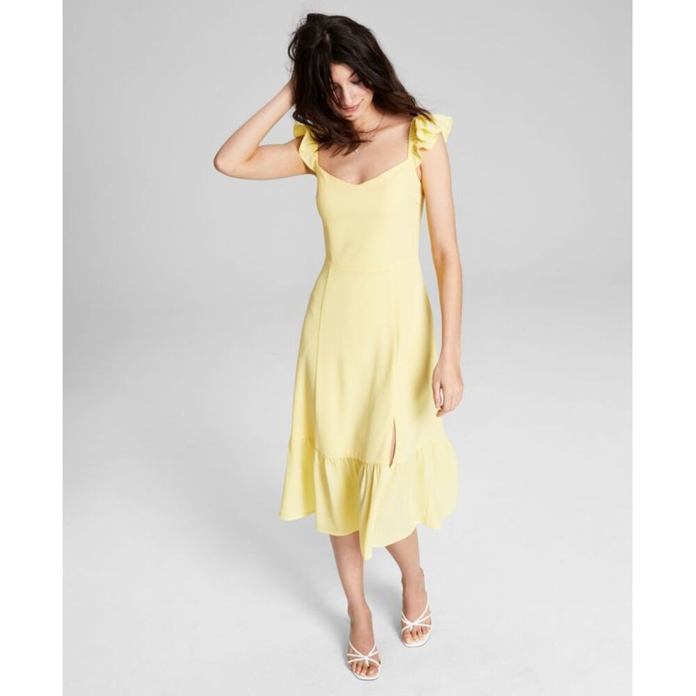 And Now This Now This Womens Ruffled Midi Dress